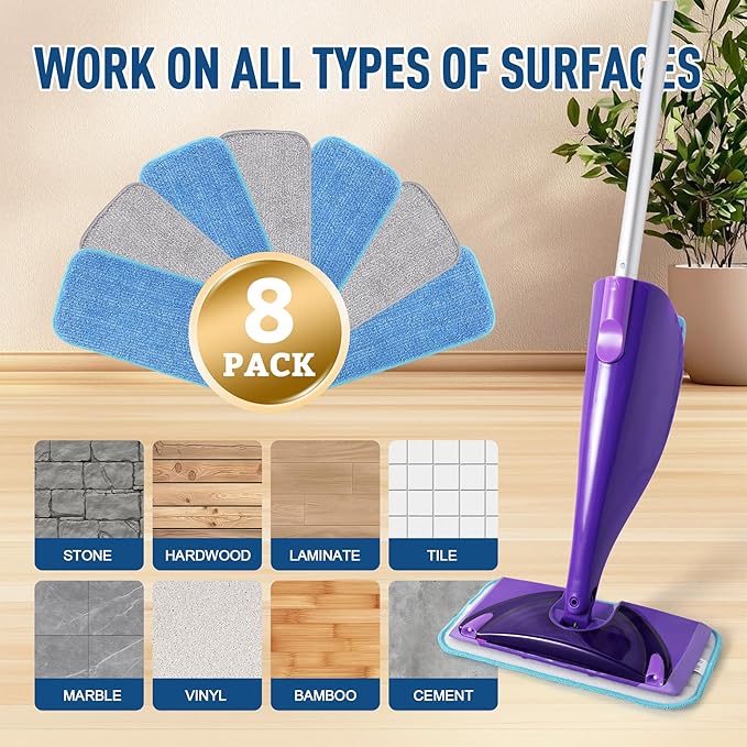 Microfiber Mop Pads Compatible with WetJet, Reusable Wet and Dry Replacement Pads Swiffer Wet Pads for All Floor Types Cleaning (8 Pack)