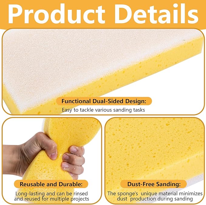 RUBII 8 Pcs Drywall Wet Sanding Sponge, 9 Inch Washable Double Sided Drywall Finishing Sponge, Reusable Drywall Sanding Blocks for Wiping Dust Smoothing Surface
