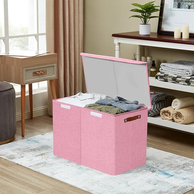 Large Toy Storage Box with Lids, Collapsible Sturdy Baby Storage Organizer Chest Bin Basket for Kids, Boys, Girls, Playroom, Nursery, Bedroom, Closet 25"x13"x16" (Pink)