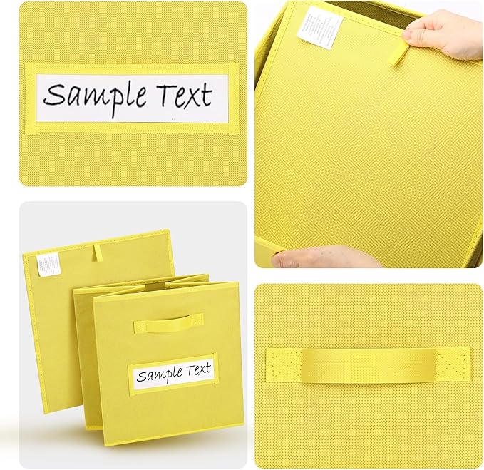 artsdi 13x13 storage cube bins (Set of 10) Foldable Fabric storage cubes with 10 Labels Window Cards & a Pen,13 inch cube storage bins,Closet Organizers for Shelves,Cubby Organizer Boxes,Dark Yellow