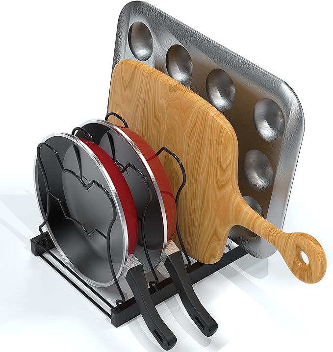 SIMPLE HOUSEWARE 5 Compartments Height Adjustable Pan Organizer, Black