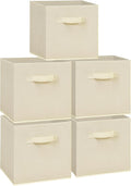 Easi 11 inch Cube Storage Bins, 5 Storage Cube Organizer, Collapsible Fabric storage cubes with Handles, Closet Storage Basket For Organization, Shelf Basket For Shelves Clothes Books, Beige