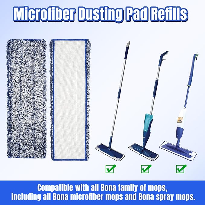 3 Pack Microfiber Dusting Pad for Bona Family of Mops, Washable & Reusable Pads for Bona Hardwood Floor Cleaner Mop, Mop Pads Refill for Hard Surface Floors