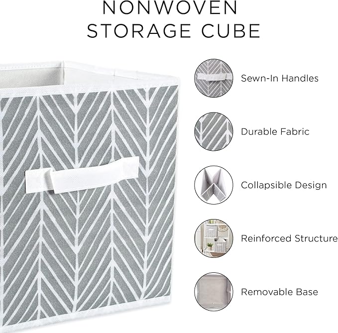 DII Non Woven Polyester Storage Bin, Chevron, Black, Small Set of 2