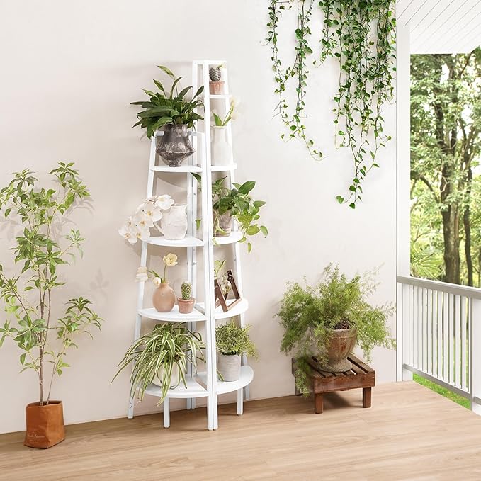 Yoobure Corner Shelf, 4-Tier Corner Bookshelf with Metal Frame & Wood Ladder Shelves - Display Shelf & Tall Bookcase, Plant Stand for Home Decor - Bedroom, Living Room, Office