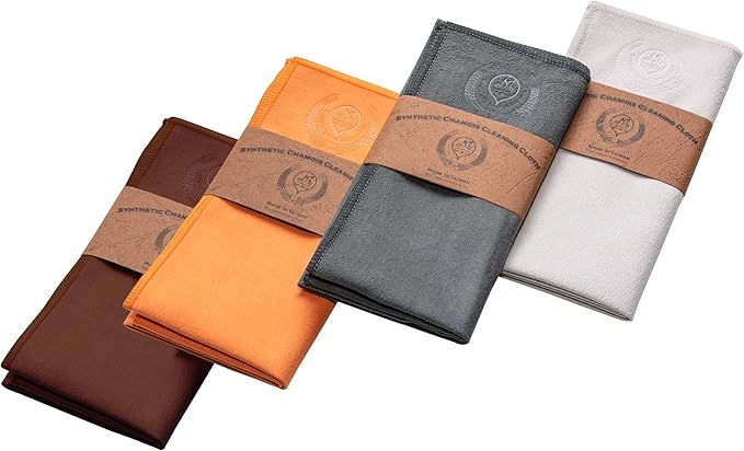 MI&VI Synthetic Chamois Microfiber Instrument Cleaning & Polishing Cloth for Violin, Viola, Cello, Bass, Guitar 12x12in (4 Pack)