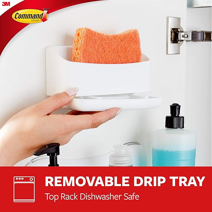 Command Under Sink Sponge Caddy, Total 2 Sponge Holders with 8 Strips, 2 Pack of 1 Caddy, Organize Damage-Free