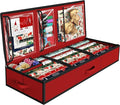 Simple Houseware 41.5" Wrapping Paper Storage Organizer - Fits 40 Rolls with Adjustable Straps, Interior Divider for Ribbons & Bows, 3 Clear Pockets for Gift Bags & Tools, 41.5''L x 16''W, Red