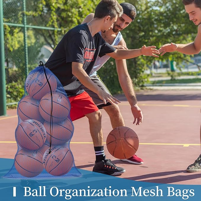 6PCS Blue Mesh Bag Drawstring, 23 x 35 Inch Net Bag with Lock, Multipurpose Storage Bags for Gym, Laundry, Balls, Beach and Toys