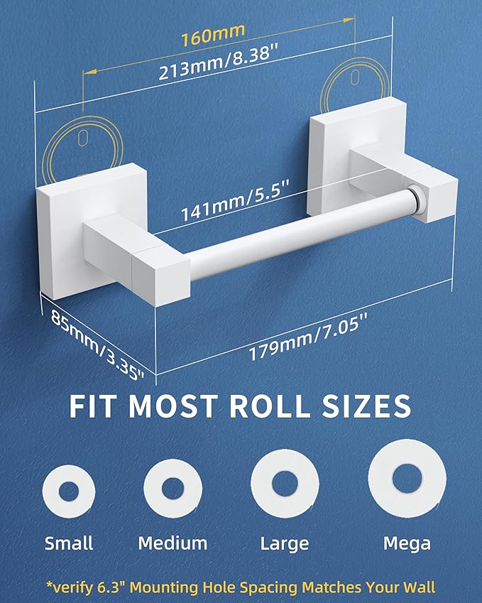 Ruacq Toilet Paper Holder-White Tissue Roll Holder Double Post Pivoting Square Base Wall Mounted for Bathroom