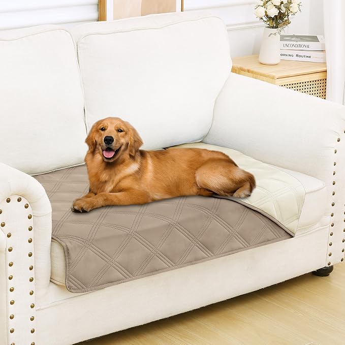 Smiry Waterproof Dog Bed Cover Blanket 30x53, Soft Reversible Pet Blanket, Washable Leakproof Cats Dogs Couch Cover for Sofa, Couch, Furniture, Lattice, Taupe/Beige
