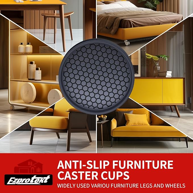 Ezprotekt Non Slip Furniture Pads, 8 Pcs 3" Anti Skid Rubber Furniture Caster Cups, Anti-Slip Furniture Coasters for Hardwood Floors, Anti Slide Floor Protectors for Bed Couch Stoppers (Black)
