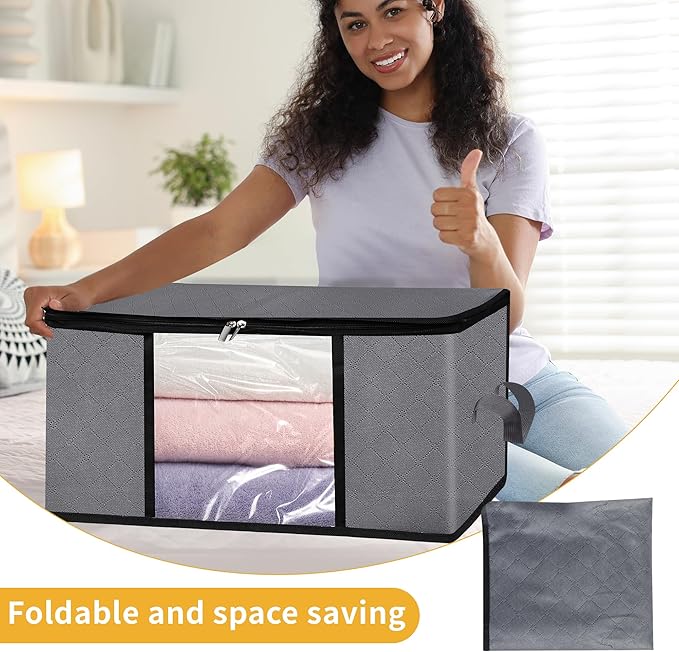 90L Large Blanket Storage Bags, 6 Pack Clothes Storage Bag Comforter Storage Bin with Reinforced Handle and Lid Foldable Closet Organizer and Storage Containers for Bedding Sheets and Duvet