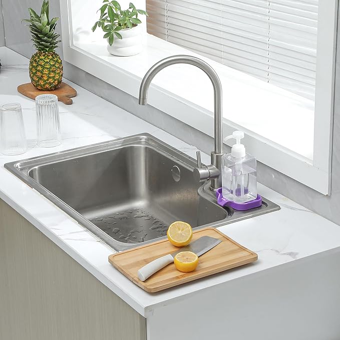 MicoYang Silicone Bathroom Soap Dishes with Drain Spout-Bathroom and Kitchen Sink Organizer,Sponge Holder,Dish Soap Tray,Perfect for Dispenser,Scrubber,Bottle,Cup on Sink or Counter-Purple 4.9"×3.2"
