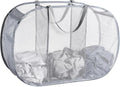Mesh Popup Laundry Hamper 3 Compartment Sortable Horizontal Collapsible Laundry Basket for Clothes Laundry Room Bedroom Toys Travel (Gray)