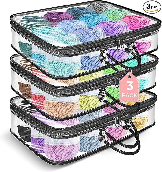 Yarn Storage Bags 3 Pack, Clear Yarn Storage Organizer 12x16x4 Inches