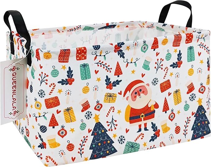 QUEENLALA Rectangular Laundry Hamper/Foldable Nursery Laundry Basket for Organizing/Storage Bin Baskets/Children Toy Office Bedroom/Toy Bin Closet Shelf Baskets（Rec-Father Christmas）