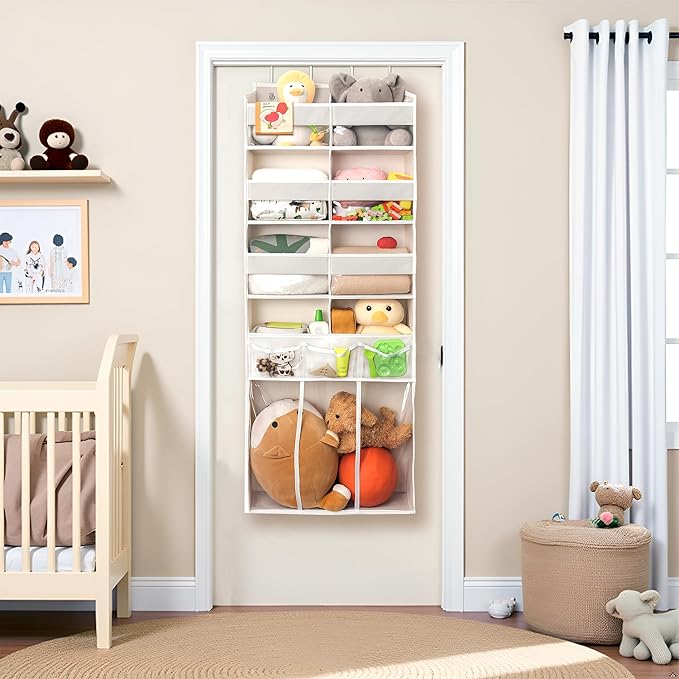 Extra Large Over The Door Organizer with Clear Pockets - 8 Compartments & XL Bottom Storage, Heavy-Duty Hanging Organizer for Bathroom, Bedroom, Closet (57 Inch Height).