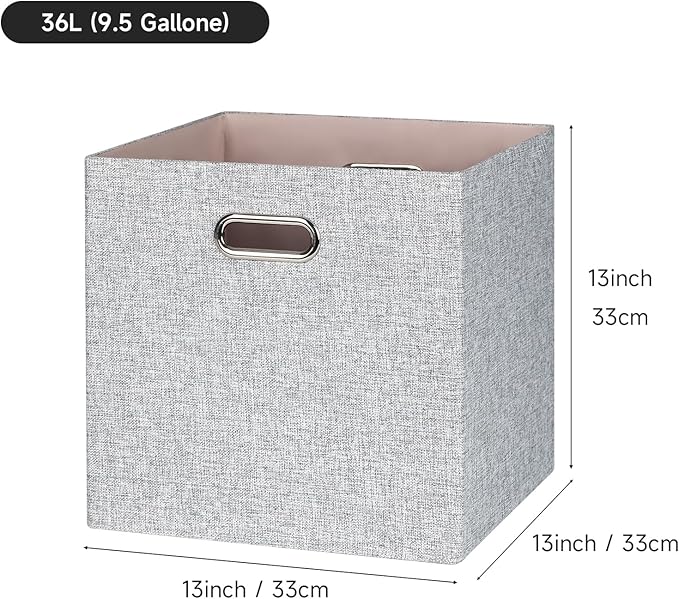 Posprica Collapsible Storage Bins,13×13 Foldable Storage Cube Boxes Fabric Drawer Fabric Storage Bins Vinyl Record Woven Gray, 4 Pack