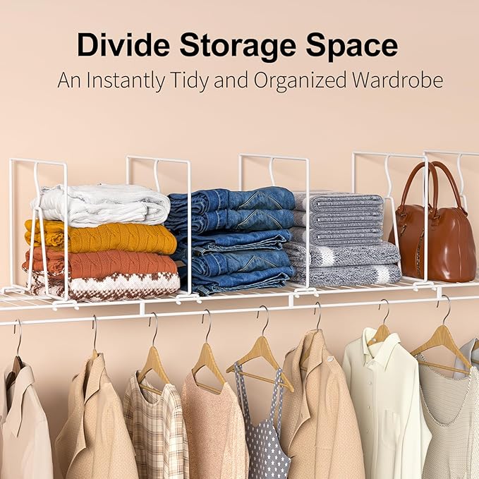 Wire Shelf Dividers for Closet: Tall 12 Pack 12-Inch Deep Adjustable Organizer for Shelves,Metal Rack Separator for Clothes, Purses & Bags，No Tool