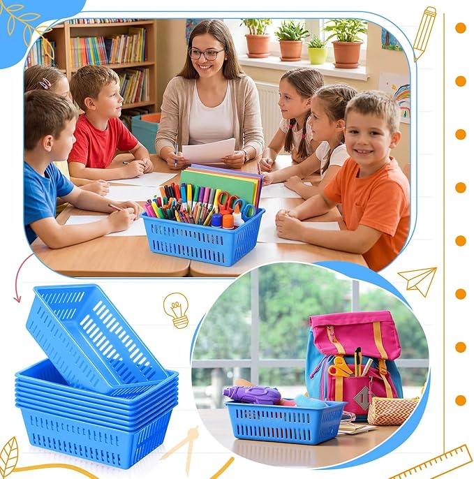 Sherr 36 Pack Classroom Storage Basket Small Plastic Basket for Organizing Crayon Pencil Container Storage Bin Tray Holder for Paper Shelf Back to School Office Supply 6.1" l x 4.3" w x 2.4" h(Blue)