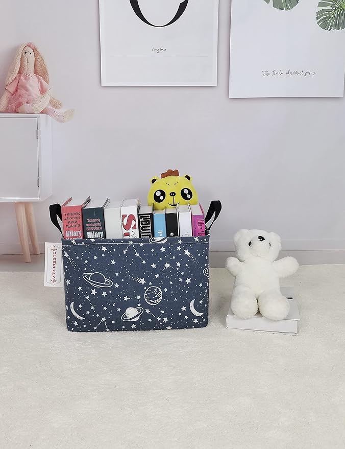 QUEENLALA Rectangular Laundry Hamper/Foldable Nursery Laundry Basket for Organizing/Storage Bin Baskets/Children Toy Office Bedroom/Toy Bin Closet Shelf Baskets（Rec-blue-starry sky）