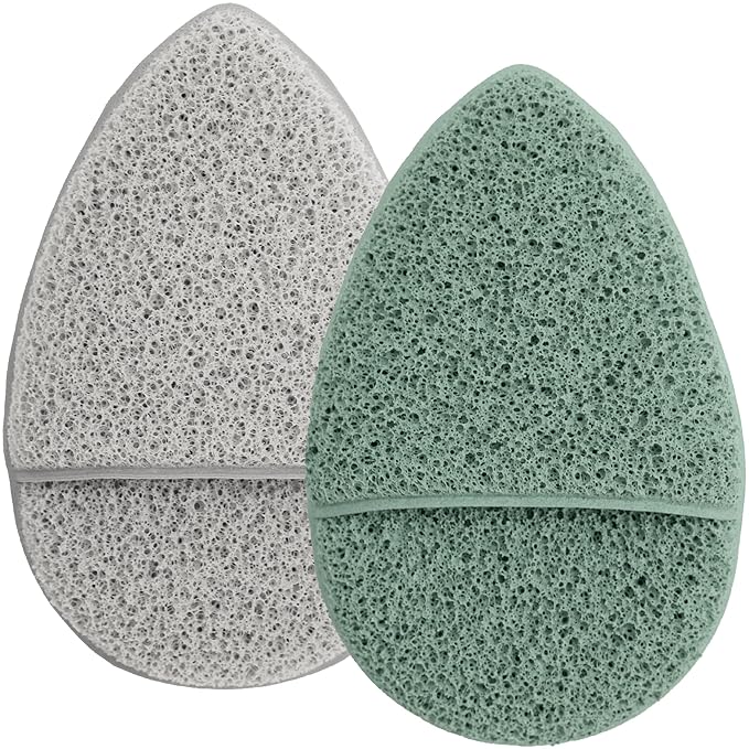 S&T INC. Face Scrubber Exfoliator, Facial Sponges for Face Wash, Reusable Makeup Remover Exfoliating Pads, Gray and Sage, 2.6 in x 3.9 in., 2 Pack