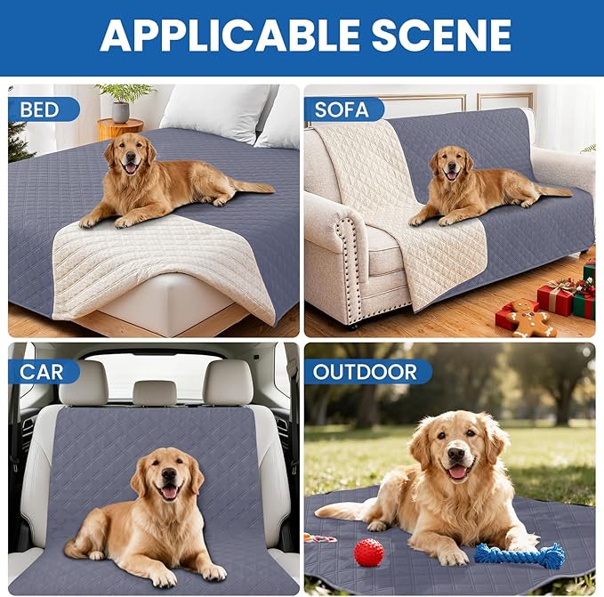 Waterproof Dog Blanket, Non-Slip Soft Pet Bed Cover, Couch Cover for Dogs Washable, Protects Sofa, Furniture, Crate, Car, Tear Resistant Leakproof Pet Blanket (30x70 Inch, Grey Blue)