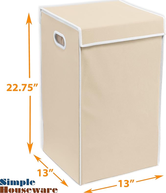 Simple Houseware Foldable Laundry Hamper Basket with Lid, Beige