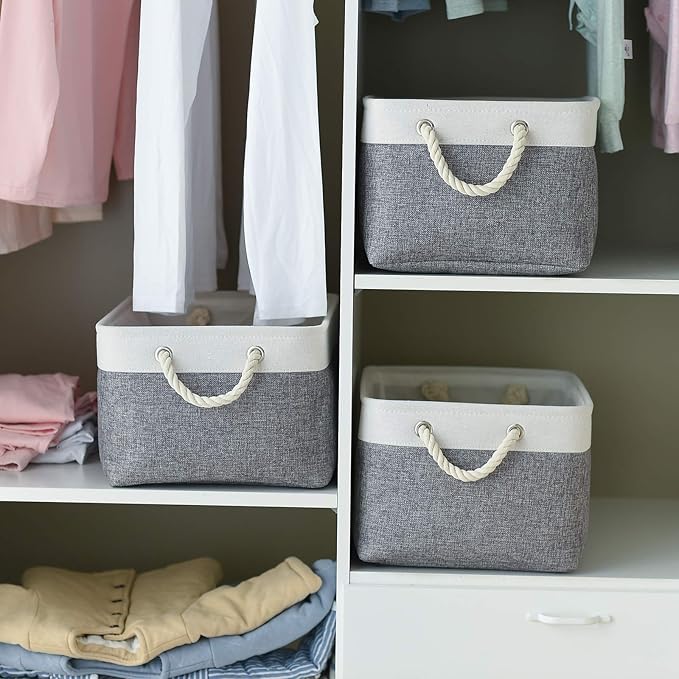 Sacyic Storage Basket 16x12x8 inch Fabric Sturdy Canvas Storage Bins Organizer with Handles for Clothes and Storage Foldable Storage Boxes Cubes
