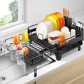 Dish Drying Rack - Extendable Dish Drainer, Large Dish Rack for Kitchen Counter, Rustproof Dish Strainer with Utensil Holder and Cups Holder, 1 Tier Black