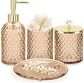 Haturi Amber Brown Bathroom Accessories Set, 4Pcs Glass Bathroom Accessory Set Complete w/Soap Dispenser, Toothbrush Holder, Qtip Holder, Soap Dish, Gold Bathroom Decor Sets, Gift for Home Apartment
