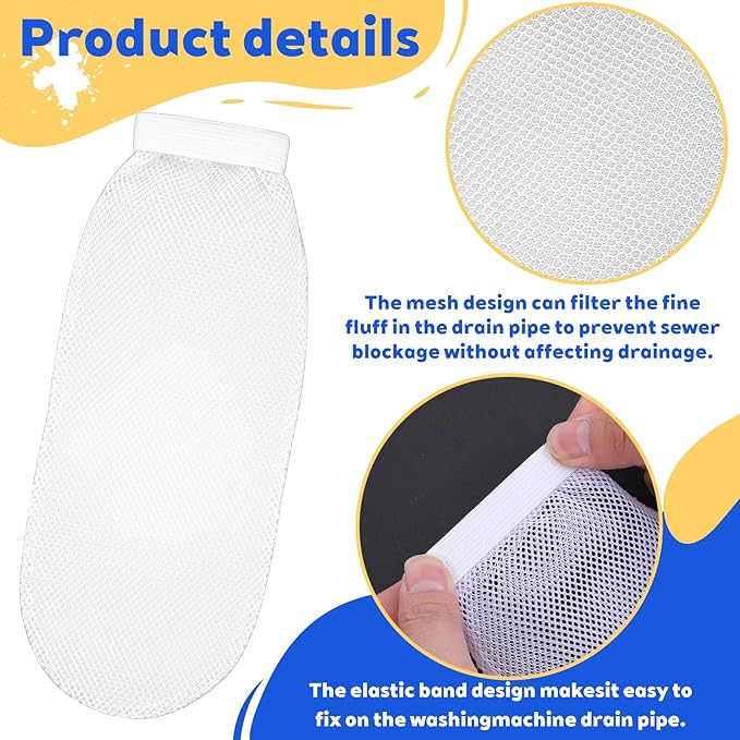 8 Pieces Lint Traps for Washing Machine Hose Nylon Mesh Lint Traps with 8 Pcs Tie Strap, Laundry Washer Drain Lint Catcher Discharge Hoses Filter Fits All Washing Machines