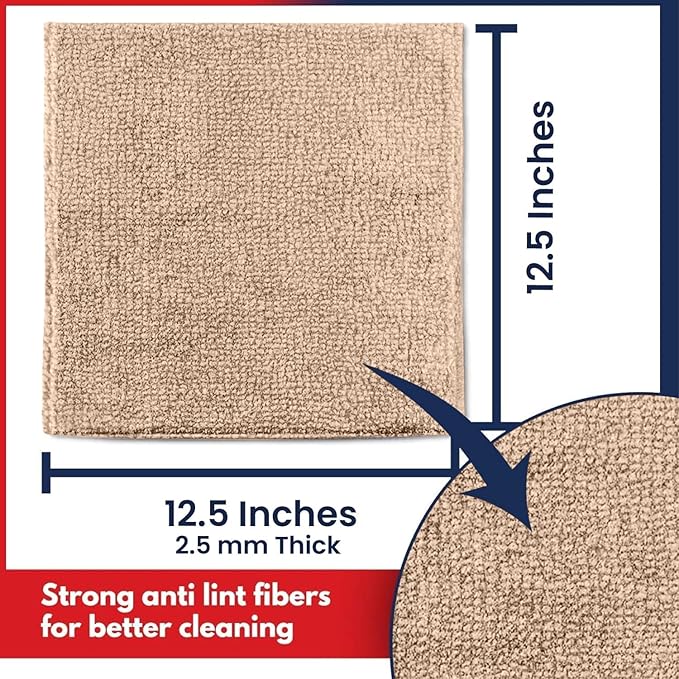 USANOOKS Microfiber Cleaning Cloth - Beige - 50Pcs (12.5x12.5 inch) High Performance - 1200 Washes, Ultra Absorbent Car Towel Traps Grime & Liquid for Streak-Free Mirror Shine - car Washing Cloth