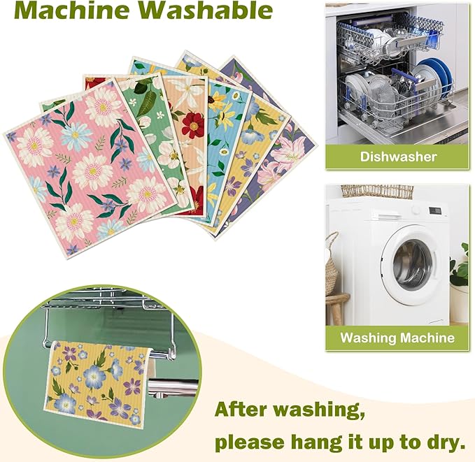 6 Packs Swedish Paper Cloths for Kitchen, Reusable Paper Towels Washable Dish Rags, Highly Absorbent Kitchen Towels Quick Drying Swedish Sponge Cleaning Dish Cloths(Colorful Floral-2)