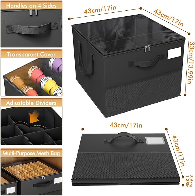 2 Pack Shoe Organizer for Closet, Large Shoe Box Storage Containers, Foldable Shoe Storage Organizer Box Bin with Adjustable Dividers and Clear Cover, Space Saving Shoes Holder, Black
