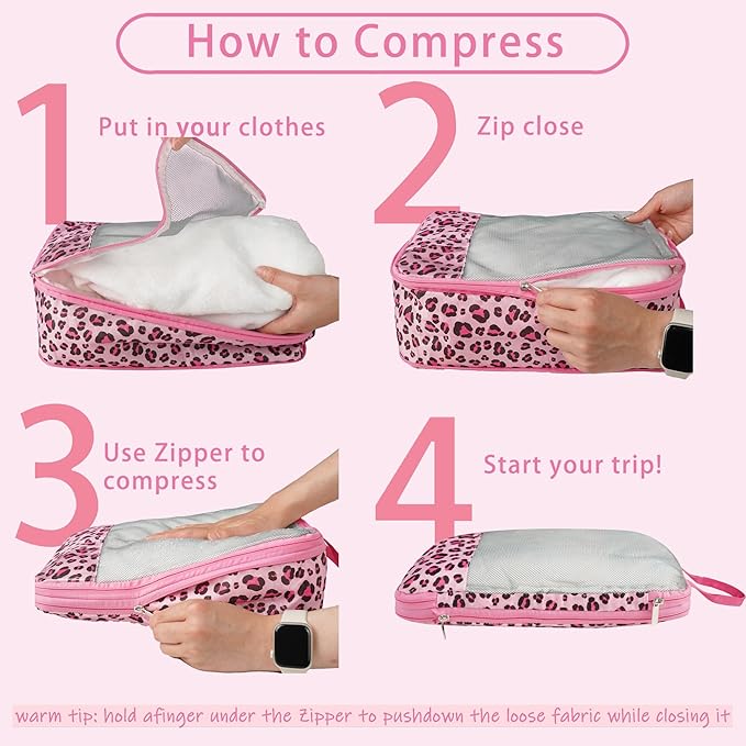 7 Pcs Compression Packing Cubes for Travel Luggage, Lightweight Suitcase Organizer Bags Set, Compression Packaging Cube for Travel Essentials, Packing Cubes for Carry on Suitcase