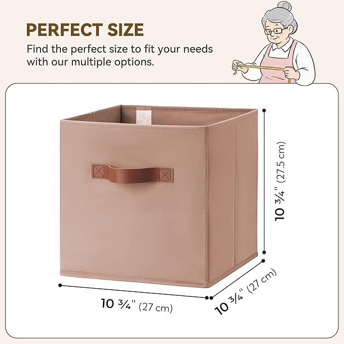 GRANNY SAYS Cube Storage Bins, 11 Inch Cube Storage Organizer, Fabric Storage Bins with PU Handle, Storage Cubes for Shelves, Closet, Dusty Pink, 6-Pack