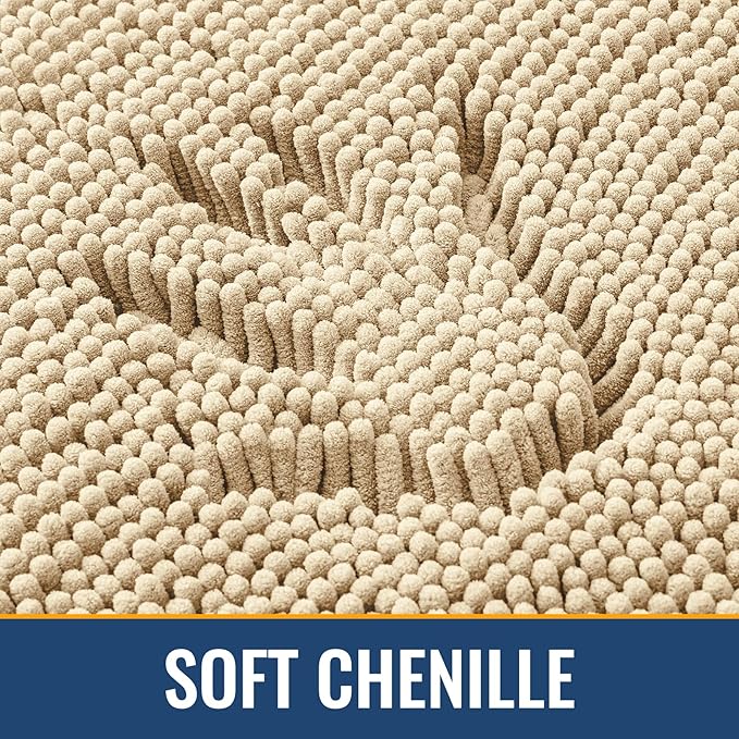 Arotive Bathroom Rugs 36x24, Extra Soft Absorbent Shaggy Chenille Bath Rugs, Machine Washable Rubber Backing Non-Slip Bath Mats for Bathroom Floor Tub and Shower, Home Decor Accessories, Beige