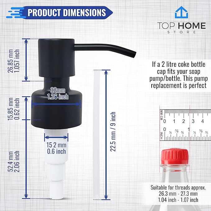 Stainless Steel Soap and Lotion Dispenser Pumps, Replacement for Bottles (Matte Black, 4 Pack)