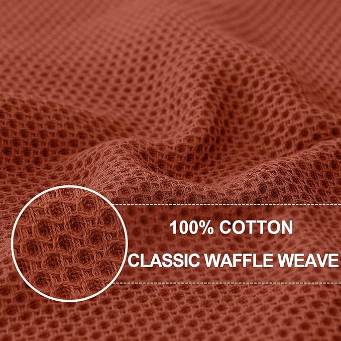 Homaxy 100% Cotton Waffle Weave Kitchen Dish Towels, Ultra Soft Absorbent Quick Drying Cleaning Towel, 20x28 Inches, 4-Pack, Rust