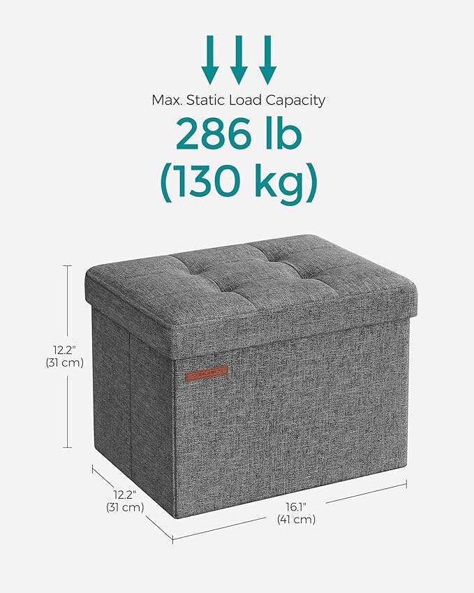 SONGMICS Small Folding Storage Ottoman, Set of 2, Foot Rest Stool, Cube Footrest, 12.2 x 16.1 x 12.2 Inches, 286 lb Load Capacity, for Living Room, Bedroom, Home Office, Dorm, Dark Gray ULSF102G21