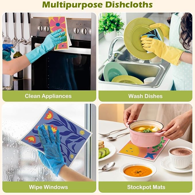 6 Packs Swedish Paper Cloths for Kitchen, Reusable Paper Towels Washable Dish Rags, Highly Absorbent Kitchen Towels Quick Drying Swedish Sponge Cleaning Dish Cloths (Hawaiian Style)