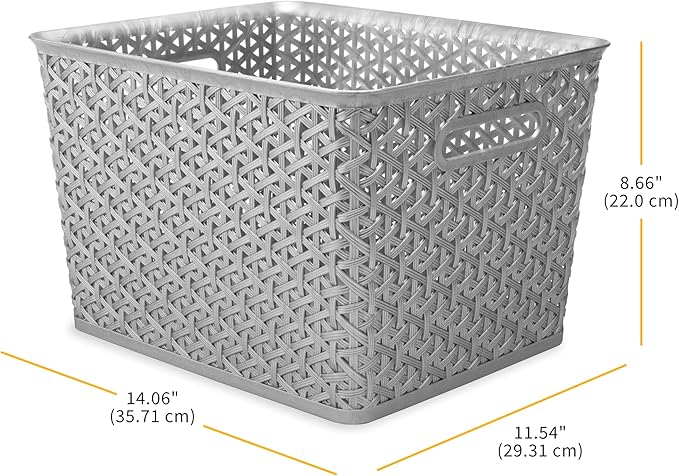 Whitmor Resin Form Tote, Large, Silver, 6 Pack