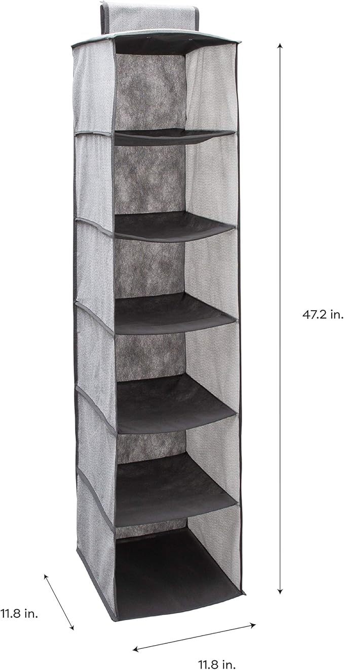 Simplify 6 Shelf Hanging Closet Organizer, Space Saver, Sweater & Clothing Shelves, Breathable Material Keeps Away Dust & Odors, Grey (26606-GREY)
