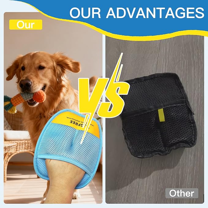 TUGFREE Pet Hair Removal Glove for Dogs & Cats, Electrostatic Magic Brush Grooming & Washable Fur Remover Mitt for Furniture Couch Carpet Clothes Car Seats, 60% More Efficient Pet Hair Remover