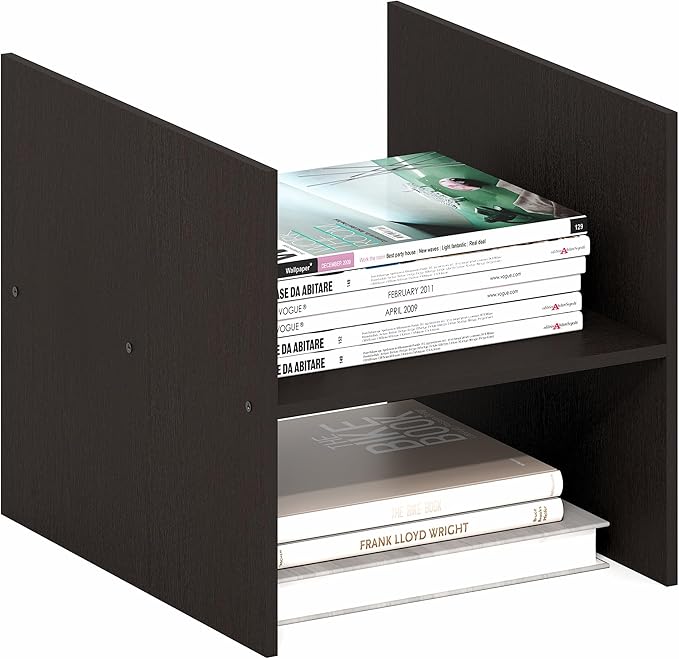 Furinno Cubicle Cube Insert, H-Shelf Cube Organizer, 2-Tier Shelf Accessory, Fits into Furinno Triple Thick Cubes, IKEA Kallax, for Organizers and Storage, Black Dark Oak