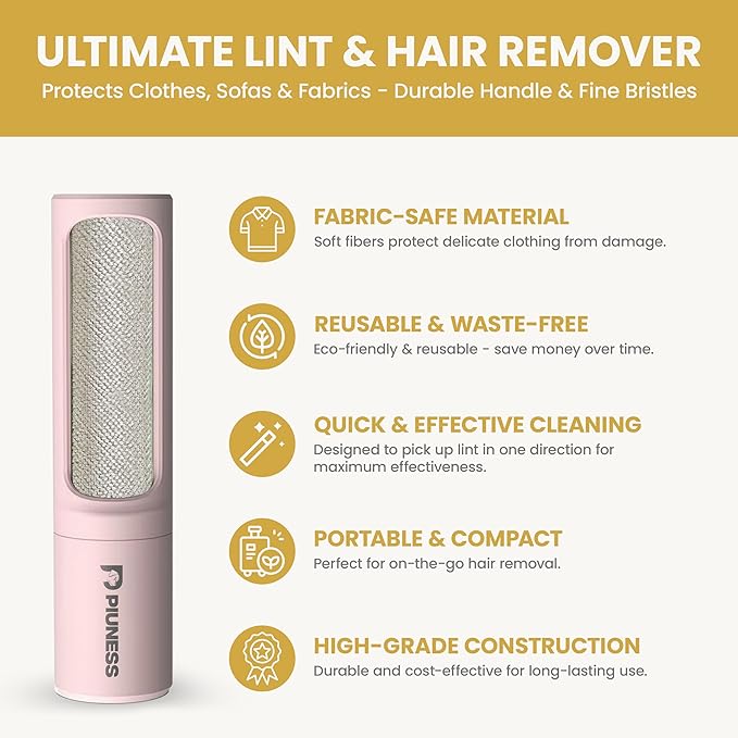 PIUNESS Pet Hair Remover Roller – Reusable Lint Roller for Cat & Dog Hair on Furniture, Couch, Carpet, Car & Bedding – Portable, Eco-Friendly