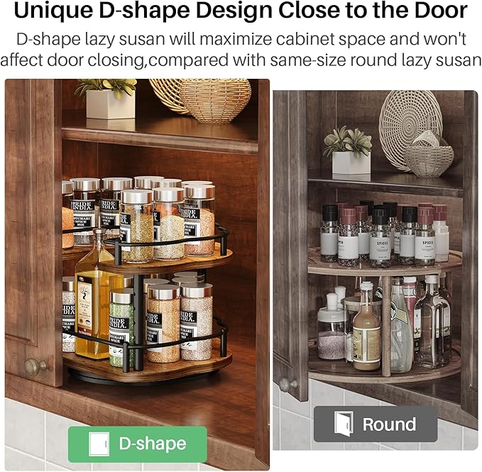 Lazy Susan Organizer Spice Rack - Spice Organization for Cabinet Height Adjustable Rotating Lazy Turntable, Pantry Kitchen Wood Revolving Seasoning Organizer (9 Inch)