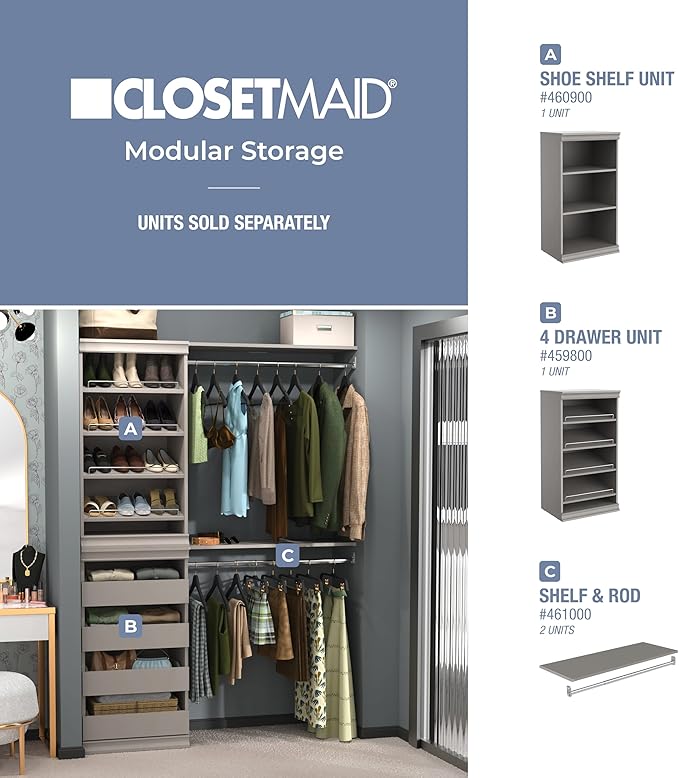 ClosetMaid Modular Storage Shelf Unit with 3-Shelves, Taupe